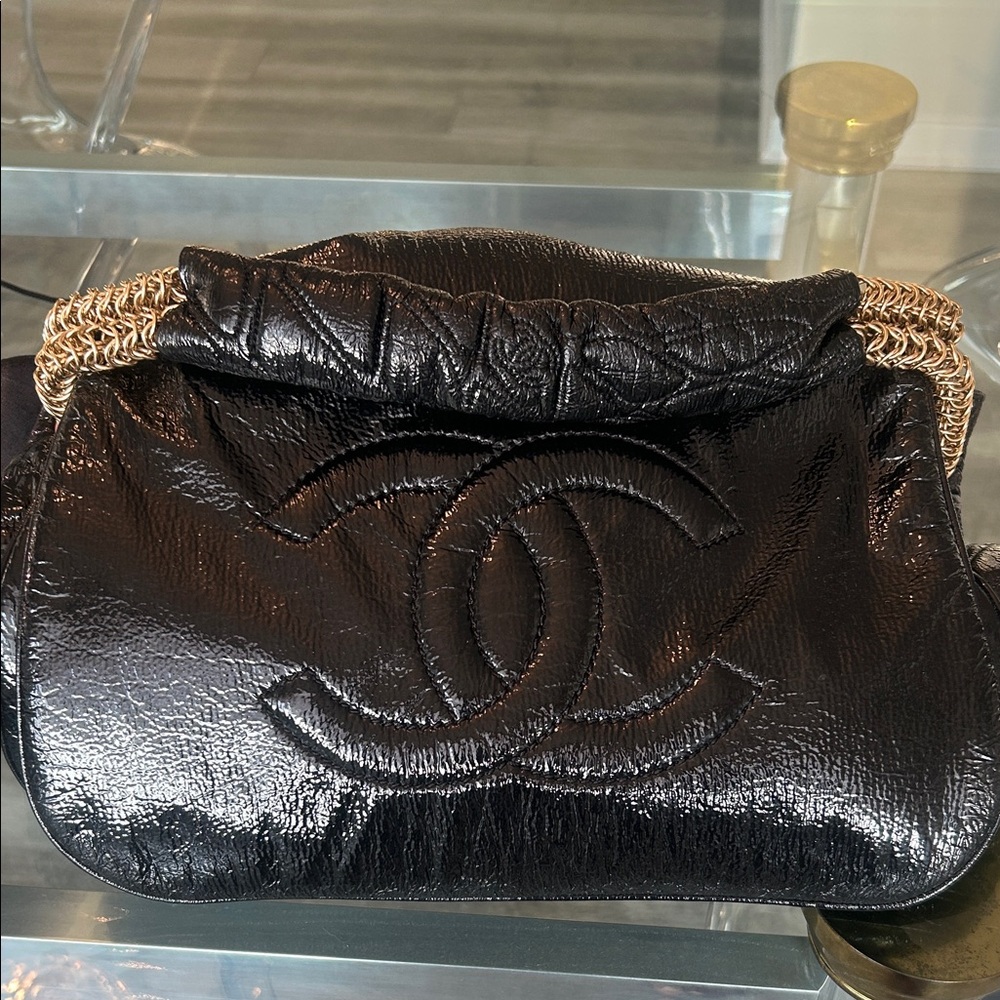 Chanel Black and Gold Leather Shoulder Bag